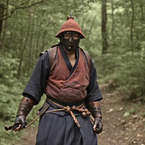 Amurai traveling through forests and mountains in search of the ingredient, Kendo facing dangerous creatures and overcoming obstacles to obtain the ingredient, Kendo returning triumphant with the potion and healing his master.