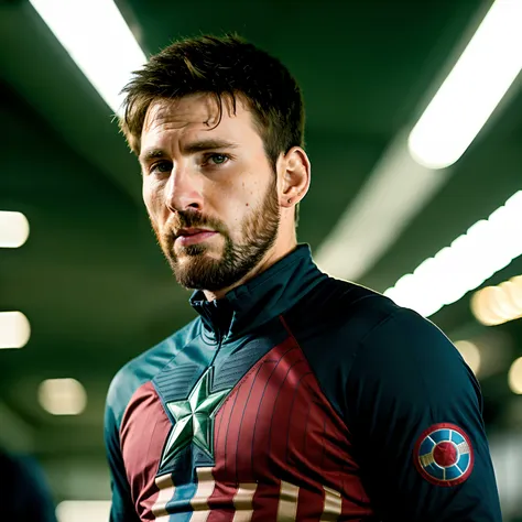 portrait of messi's person as captain america, em blade runner, fotografia profissional, cloudport, huang-guang-jian,