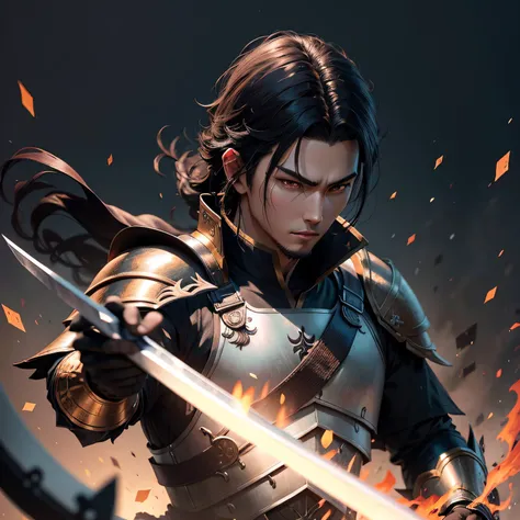 Allafed black-haired boy in Japan armor with sword and sword, Handsome black-haired boy in Demon Slayer art, chengwei pan on artstation, 2. 5 d cgi anime fantasy artwork, by Yang J, beautiful character painting, artwork in the style of guweiz, G Liulian ar...