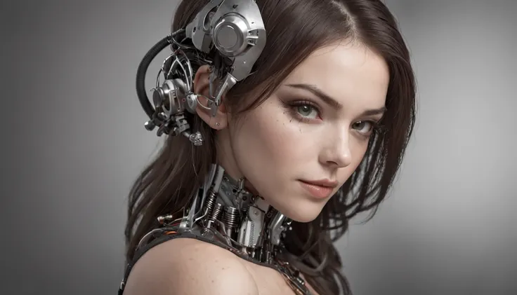 A beautiful and sexy gangster girl with a simple background, Cybernetic, Cybernetics, Neurocybernetics, Sociocybernetics, Biocybernetics, full of machinery, mechanized, Very mechanical