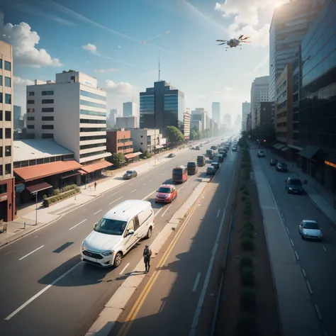 An efficiency symphony: interconnected autonomous aerial and ground vehicles reduce congestion and emissions."