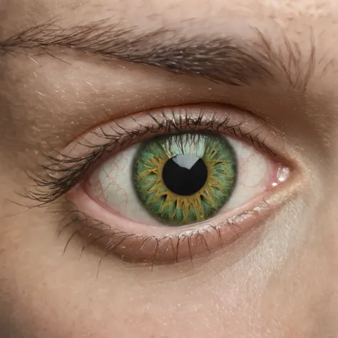 There is a closeup of a persons eye with green and yellow decorations, um olho humano, olhos humanos, Fantastic detailed eyes, foco intrincado nos detalhes dos olhos, olho verde, super detailed eyes, pele verde com pinturas, olho verde, arte ocular, Olho V...