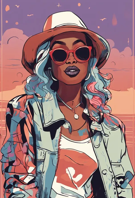 there is a woman with a large pair of sunglasses on her face, in style of digital illustration, stunning art style, trending on artstration, cartoon style illustration, urban girl fanart, cartoon art style, stylized digital illustration, illustration art, ...