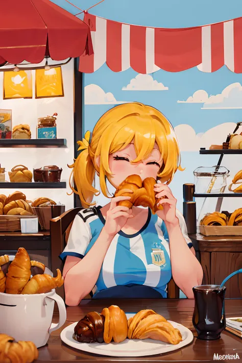 chica argentina comiendo croissants, medialunas, croissant, comiendo medialunas argentinas,