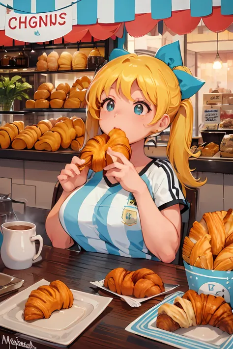 chica argentina comiendo croissants, medialunas, croissant, comiendo medialunas argentinas,