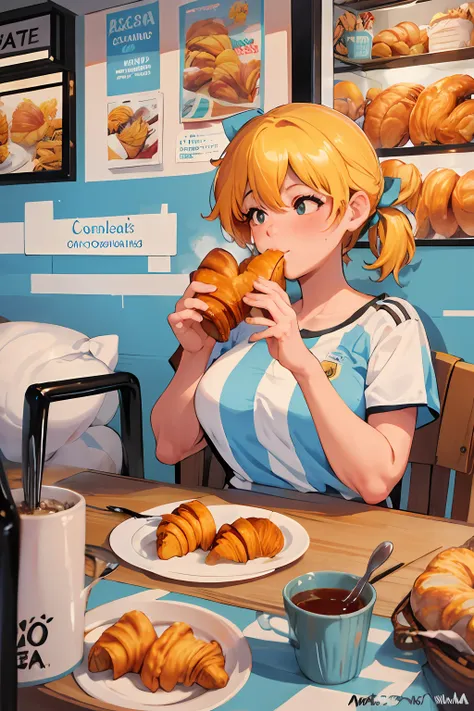 chica argentina comiendo croissants, medialunas, croissant, comiendo medialunas argentinas,