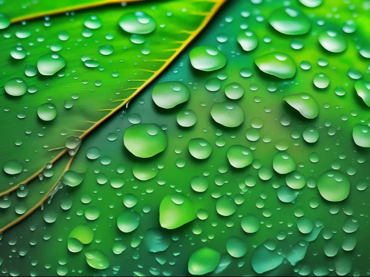 a close up of a leaf with water droplets on it, detailed realistic painting, realistic detailed painting, amazing color photogra...