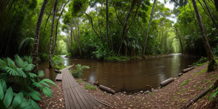 360° vr panorama image, sides (right and left) of the image stitched perfectly without division, native wilderness trail in the ...