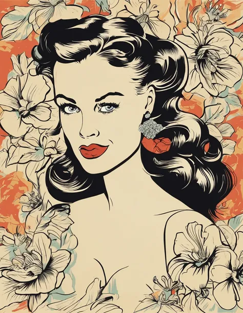 Vintage art vector illustration of the 1950s painted with acrylic brush strokes