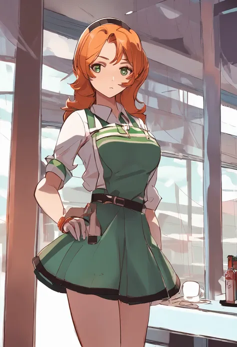 ai_generated curvy_body curvy_female curvy_figure The average cup size female_only huge_breasts looking_at_viewer +maid solo_female solo_focus stable_diffusion waitress orange_hair green_eyes lifts the skirt showing black panties legs in pantyhose --auto