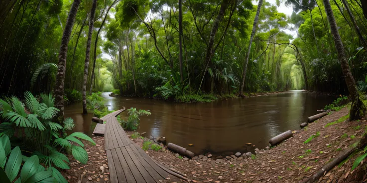 360° vr panorama image, sides (right and left) of the image stitched perfectly without division, native wilderness trail in the ...