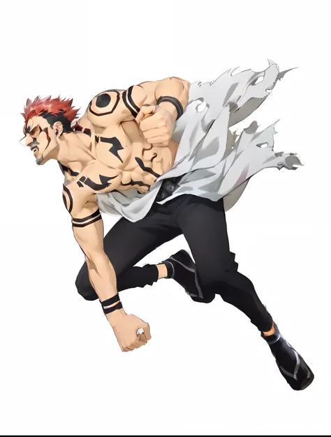 arafed man in a red and black outfit is doing a kick, joseph joestar, character from king of fighters, anime character; full body art, badass anime 8 k, portrait of hisoka hunter hunter, posing as a jojo character, fighting game character, as a character i...