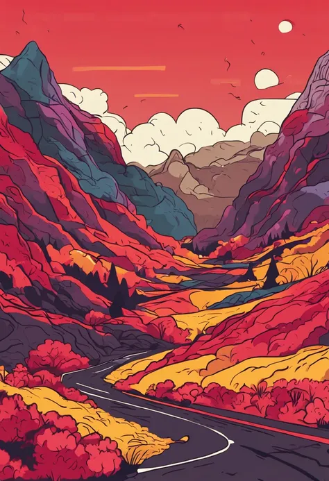 Create a landscape using the color red and yellow that is related to Quiz