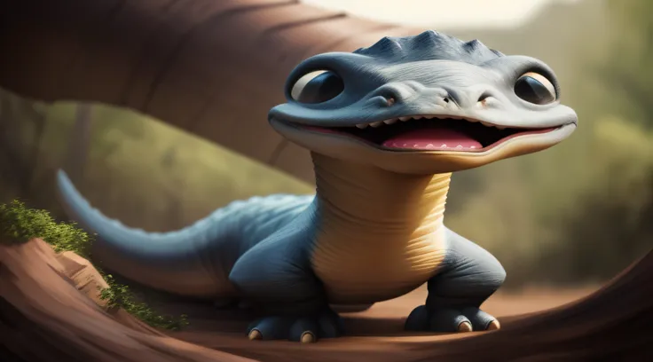 Theres a little dinosaur thats smiling at the camera, painting digital adorable, bonito 3 d render, arte digital detalhada bonito, renderizado em keyshot, personagem pixar bonito, design de personagem bonito pixar, pequenino, super detailed rendering, smoo...