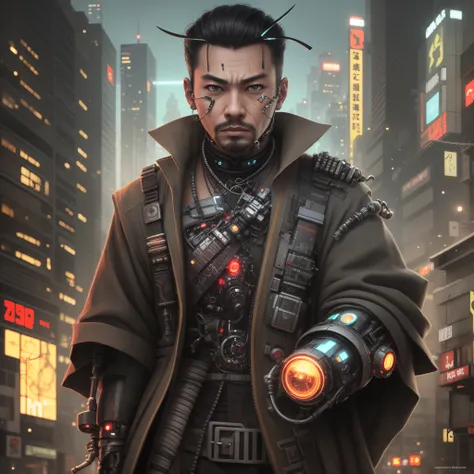 a full body up of a male cybernetic samurai, image size 1:1, cyberpunk samurai, cyberpunk angry looking cybernetic samurai, cyberpunk samurai, cyberpunk geisha, hyper-realistic cyberpunk style, portrait of a cyberpunk samurai, cyberpunk horror style, cyber...