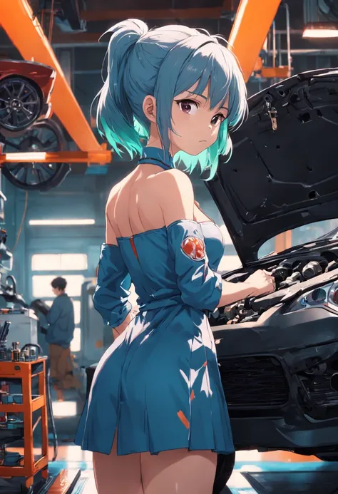 A masterpiece Mechanic girl fixing a car, perfect body, perfect head,  HD