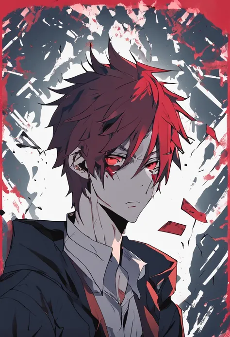 Anime male character with red hair and blue eyes and black clothing standing in front of a blue background, Retrato Gapmoe Yandere Grimdark, Rimuru, Gapmoe Yandere Grimdark, Hajime Yatatate, imagem do avatar, Tempestade Rimuru, Foto de perfil de Rimuru Tem...