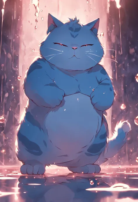 fat blue anthro cat showing off his fat wobbling wet sweaty balls and cock