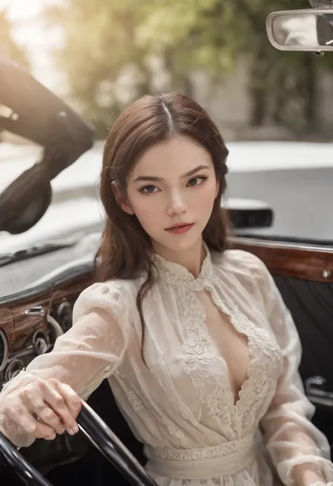 ccurate, Best Quality, Master Parts, hyper HD, high detal, Awarded, (amazing:1.1), (Ultra-realistic realism), concept-art, hentail realism, 8 life-size)), detailed hairstyle, detailed bodyline, untie,Image of gravure woman driving a car　８ｋ　Beautie　high-lev...