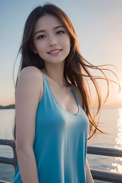 (8K, Best Quality, masutepiece:1.2), (Realistic, Photorealsitic:1.37), Ultra-detailed, 1 girl,Cute, Solo,Beautiful detailed sky,Dating,(nose blush),(Smile:1.15),(Closed mouth) Big breasts,Beautiful detailed eyes, (Long hair:1.2),Floating Hair NovaFrogStyle...