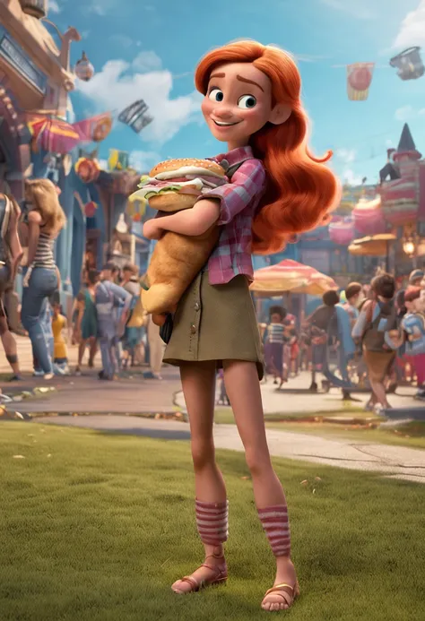 Make a Girl, Shes hungry, como Disney Cartoon, Shes eating hamburger, Pixar, ..3d, Disney