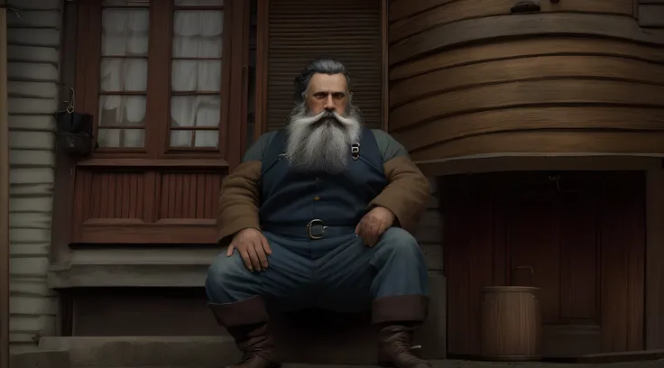 homem com uma longa barba sentado em um degrau, estilo de Edward Gorey", Eduardo Okun, John Bauer e Bouguereau, overalls and a white beard, inspirado em August Sander, barba e cabelo brancos muito longos, Directed by: Will Barnet, rubenesco, Directed by: E...