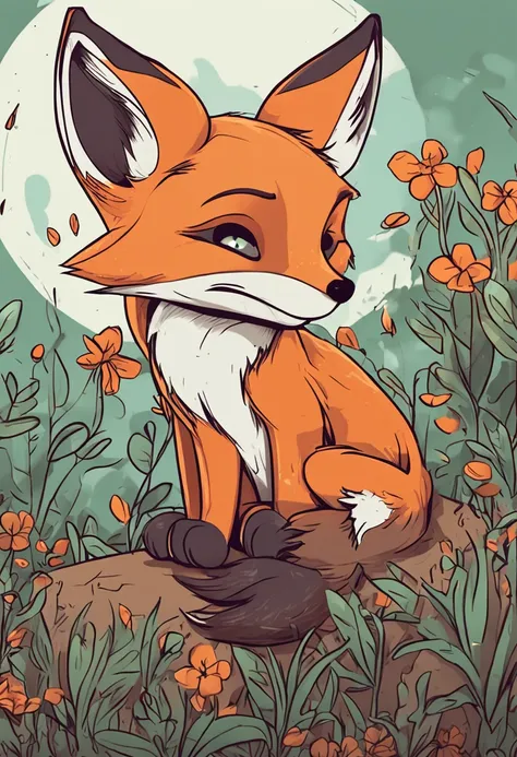 draw a cute fox in animated cartoon