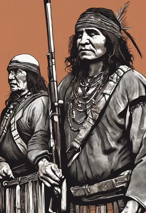 Mapuche, indigenous from Chile, with weapons ready for war with bare chest and full body