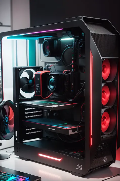 pc gamer bem colorido com coisas da atualidade camera mais proxima de dentro do pc