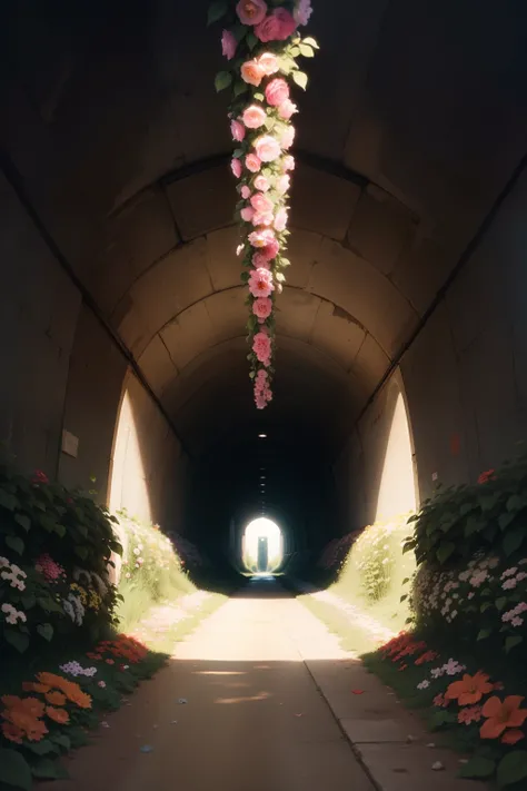 Tunnel surrounded by many flowers