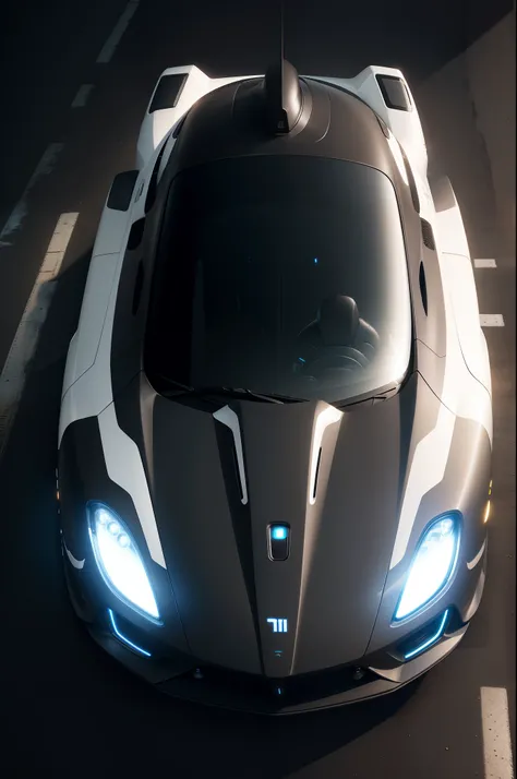 Futuristic electric cars、The shiny black body illuminated by bright white light is、Stand out against the backdrop of the night sky