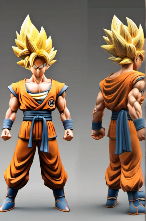 "Goku 3D sculpture with stunning details, realistic texture, and dynamic pose, showcasing his iconic fighting spirit and power."