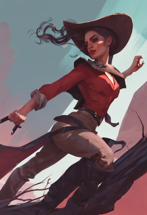 Vampire hunter, wearing Jodhpurs, Playing with Hair, CineColor, "She bangs, she bangs, oh baby, when she moves, she moves.", artstation, art by Dmitry Vishnevsky,art by Elizabeth Catlett