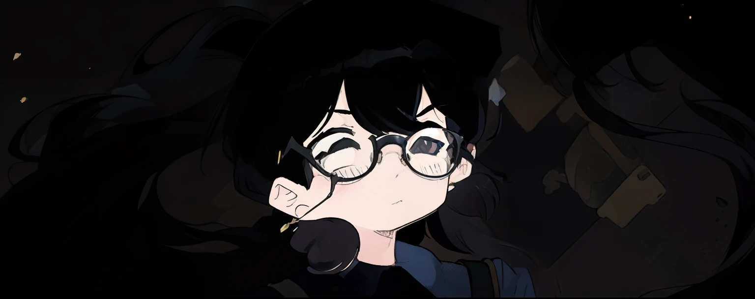 pele branca,cabelo preto,cabelo grande,cabelo pontudo,With eye Glasses,lentes de vidro,glasses suspender,cicatrizes pequenas,na bochechas,corpo magro,camisa preta com manga,manga(((arte detalhada))),anime,personagem masculino.