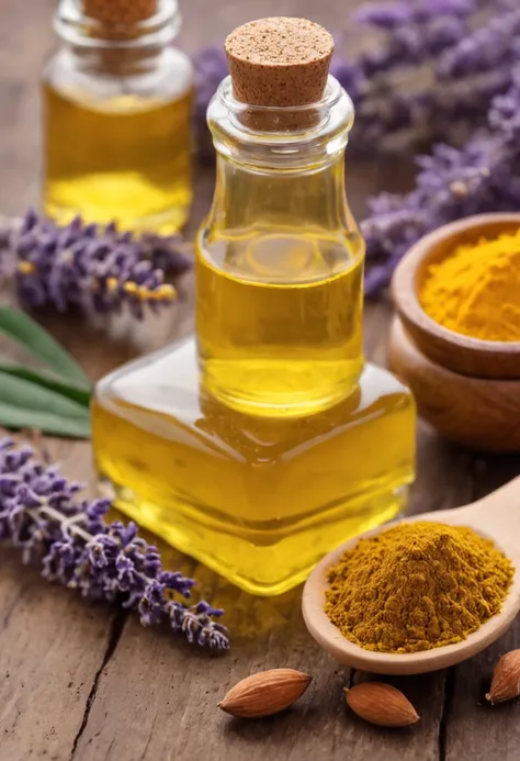 Relaxing massage oil with turmeric:
Ingredientes:
1/2 cup almond oil
1 tablespoon turmeric powder
5 drops of lavender essential oil
Instructions: Lightly heat the almond oil in a water bath and add the turmeric powder and lavender essential oil. Misture be...