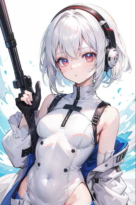 Best quality at best，The is very detailed，tmasterpiece，ultra - detailed，独奏，1girll，（white backgrounid：1.5），（Elaborate Eyes），1girll，Manteau，ayanami_wang，tightsuit，White_tightsuit，Red_Eyes，Solo，Simple_Background，White_Background，pilot_suit，short_Hair， Blue_Ha...