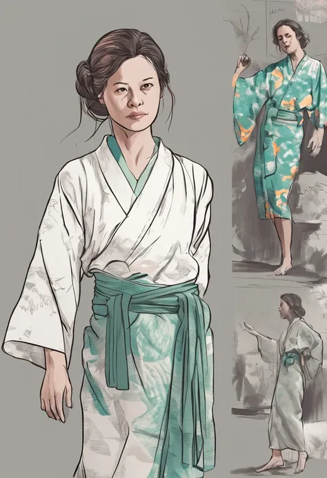 Drawing of a woman in a yukata、Realistic anatomical reference sketch、Art Reference Sketch