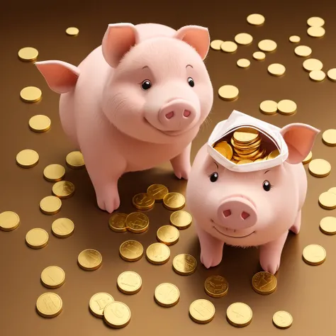 Piglet with a bag of gold coins、top-quality