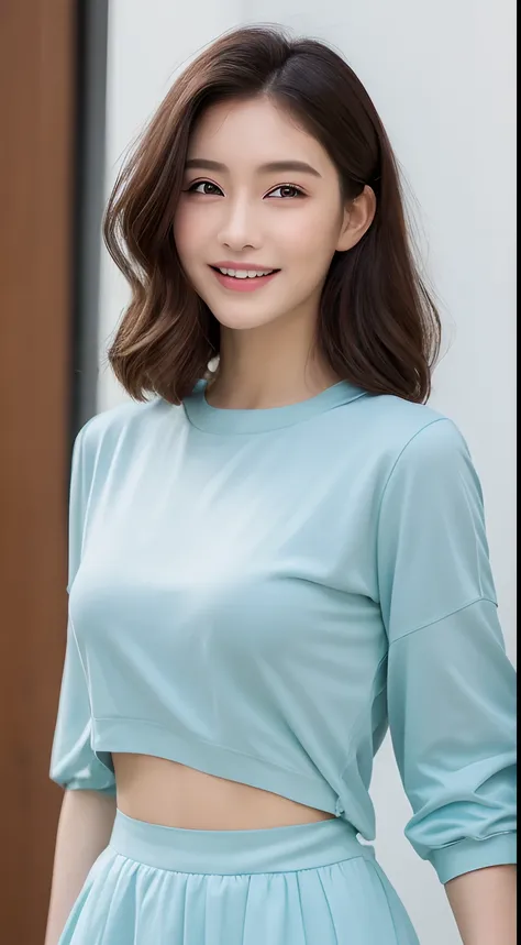 (Best quality images, 8K, Masterpiece: 1.3), 1 girl, Beutiful women，The abdominal muscles are slender: 1.3, (Casual hairstyle, G-cup: 1.6, Clothing that completely covers the breasts 1.3), dress: 1.1, Ultra-fine face, Delicate eyes, Double eyelids, Smile, ...