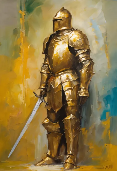 Knight wearing gleaming golden armor wielded a luminous sword that emanates a lot of light and a strong shield that the hardest rock poses for presentation not cut image best quality possible