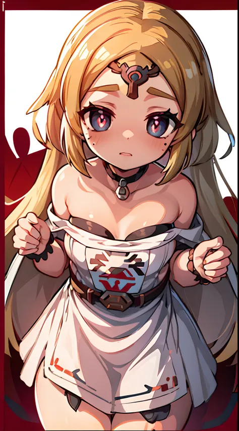 zelda,(a white border around a red rectangular background：2.5),aprons，d-cups，high detail,ahegao face,moles under eyes, heart-sha...