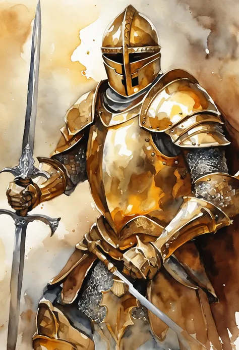 Knight wearing gleaming golden armor wielded a luminous sword that emanates a lot of light and a strong shield that the hardest rock poses for presentation not cut image best quality possible