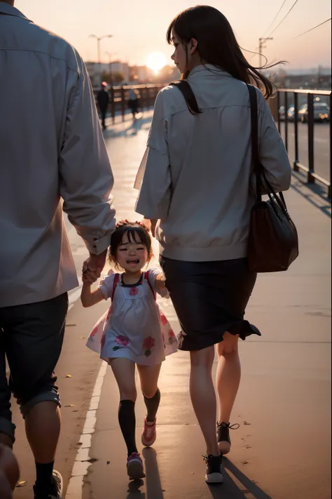 The seven-year-old girl happily held her parents