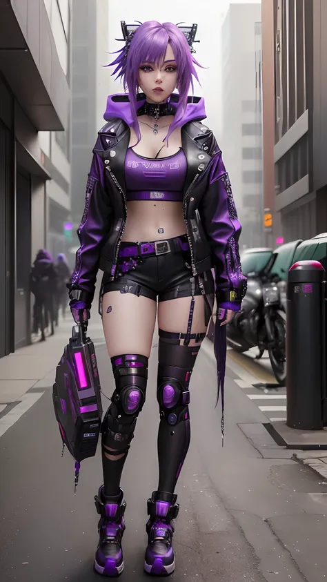 there is a woman with purple hair and a leather jacket, female cyberpunk anime girl, cyberpunk anime girl, cyberpunk vibe, dreamy cyberpunk girl, digital cyberpunk anime art, cyberpunk girl, in cyberpunk style, cyberpunk beautiful girl, cyberpunk 2 0 y. o ...