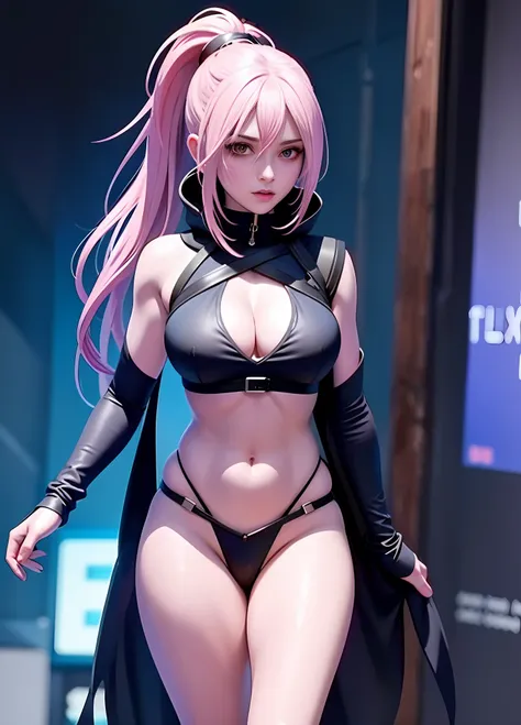 Close-up of a person with a very beautiful body and a very sexy body, cyberpunk anime girl, female cyberpunk anime girl, anime cyberpunk art, Digital cyberpunk anime art, cyberpunk anime art, cyberpunk anime girl in hoodie, - Anime art,pink tattoo,There is...