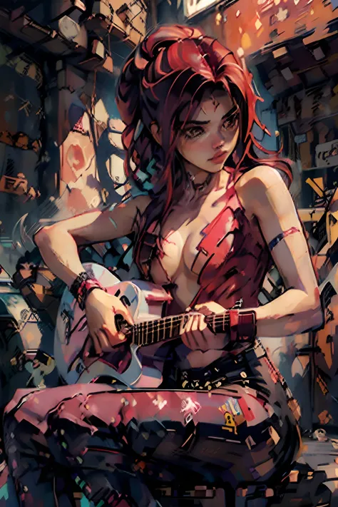 una pintura digital Mujer, Cabello largo, arte cyberpunk de Josan Gonzalez, Ganador del concurso Behance, Afrofuturismo, synthwave, neon, neon glowing,muslos gruesos, Cintura delgada, Sensual, NSFW, ((((desnuda)))), Erotic art, anime, Ropa de batalla rasga...