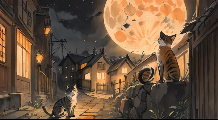 Cat,orange,Cute,Big eyes,masutepiece,fullmoon,backstreet