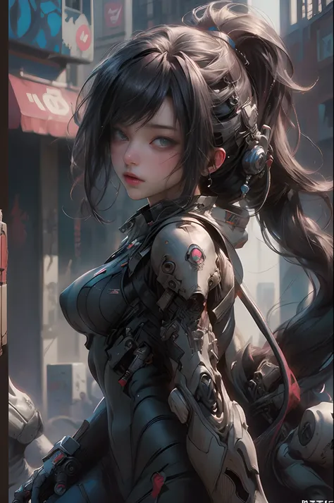 ((Best quality)), ((masterpiece)), (detailed:1.4), photograph of a beautiful cyberpunk female, (wearing smooth organic tech armor), (long shapeless hair), big breasts, ((portrait)), (Depth-of-field), Maximum clarity and sharpness, Octane Render, (Cinematic...