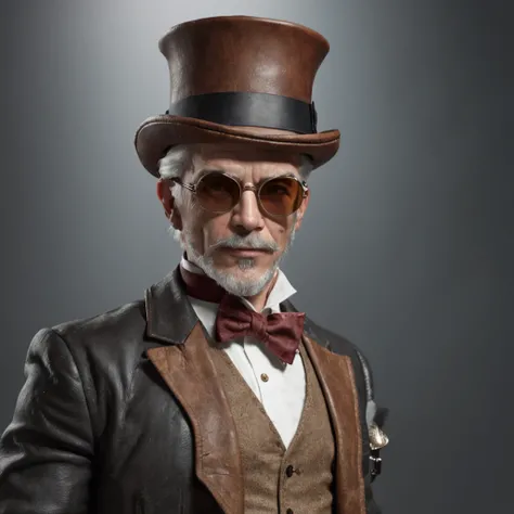 obra maestra, realista Handsome Gentleman steampunk, apuesto Hombre estilo hipster, Traje de cuero, costoso y de lujo muy elegante, Steampunk Sombrero decorado con gafas goggles,sombrero de copa, Arte digital 8K, Tatuado y musculoso, Hombre impresionante, ...