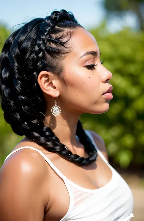 Black woman in profile with nagô braids looking to the side